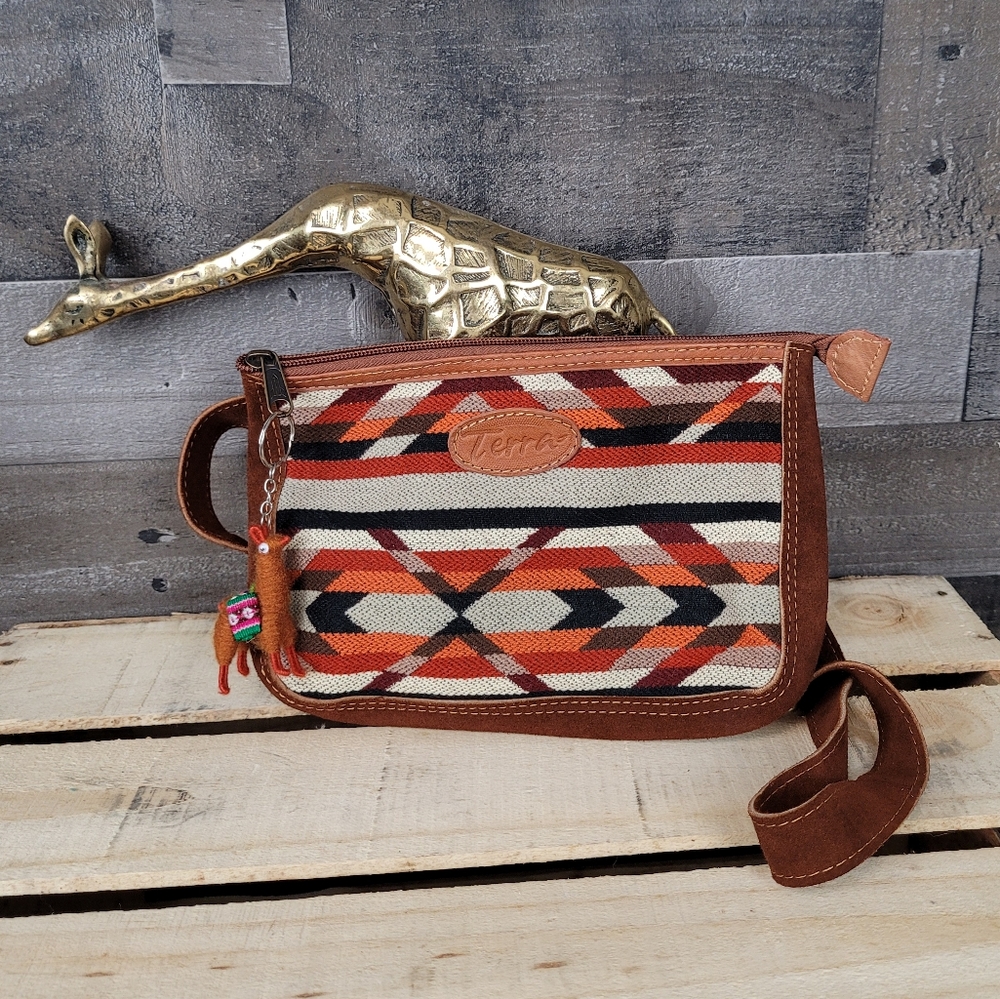 Terra Aztec/Tribal Canvas Print Leather Kangaroo Pouch Purse